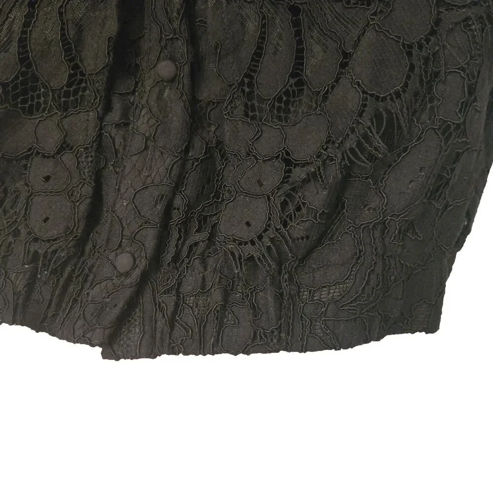 Wayf Black Lace Corset Crop Top M Button Up Eyelash Fringe Whimsigoth Fairy Dark